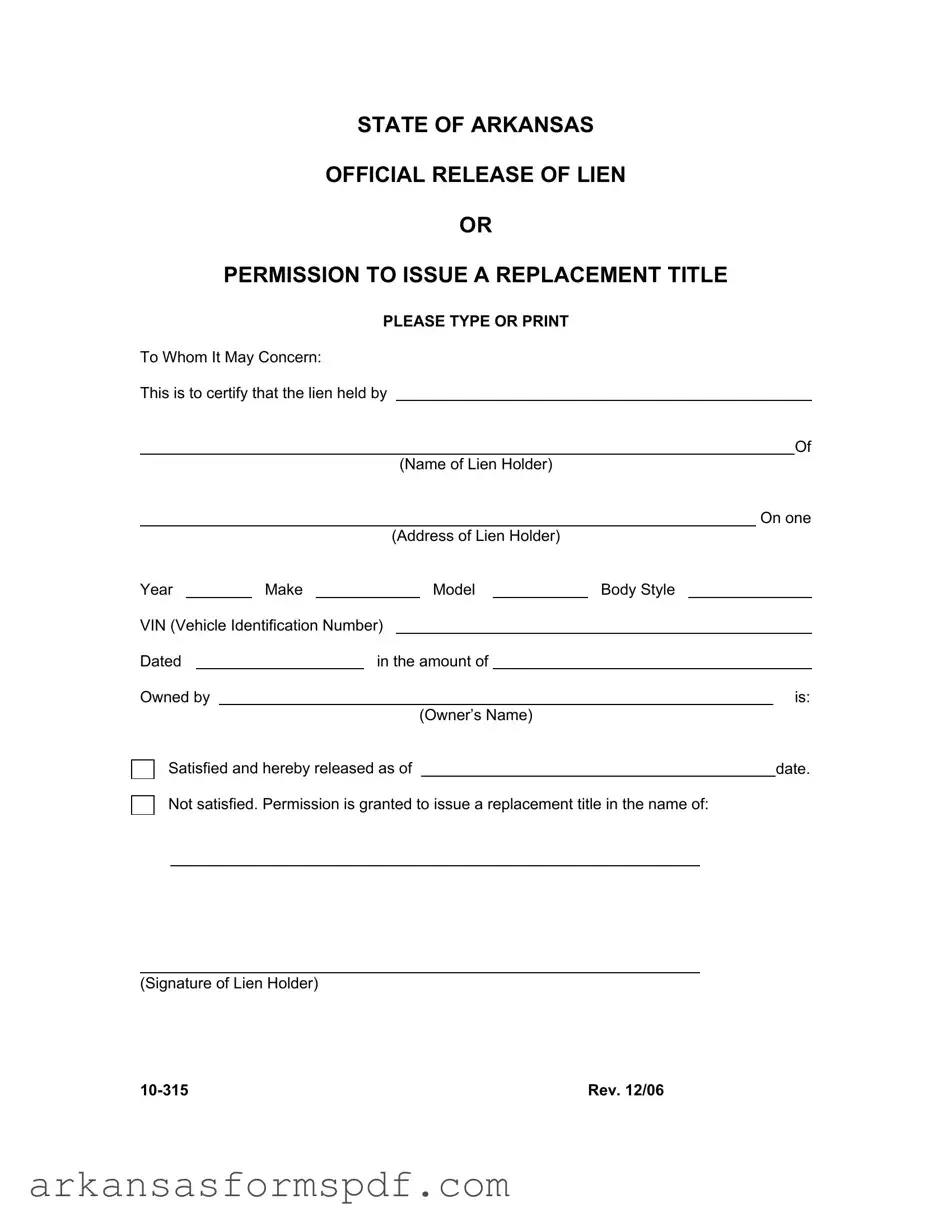 Free Arkansas 10 315 Form