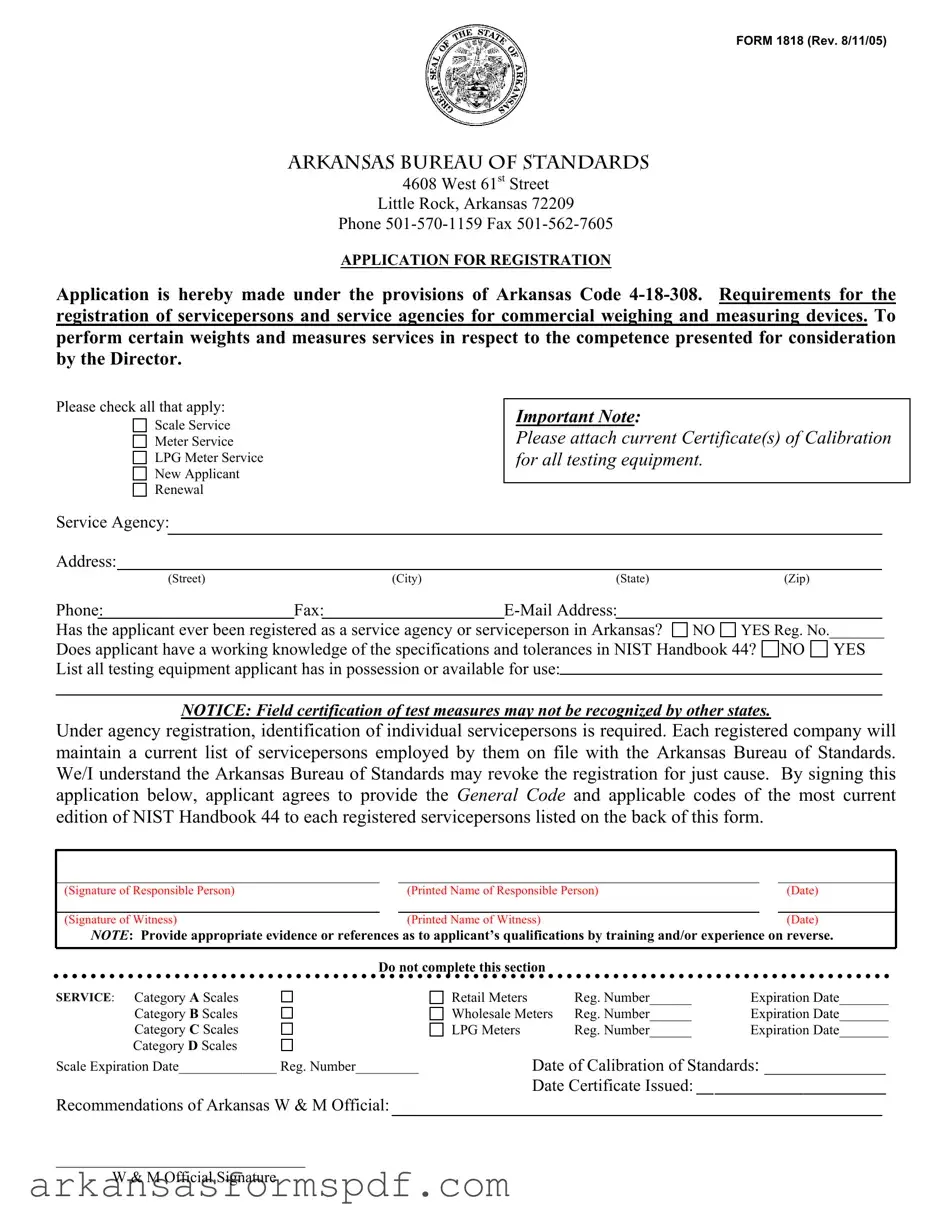 Free Arkansas 1818 Form