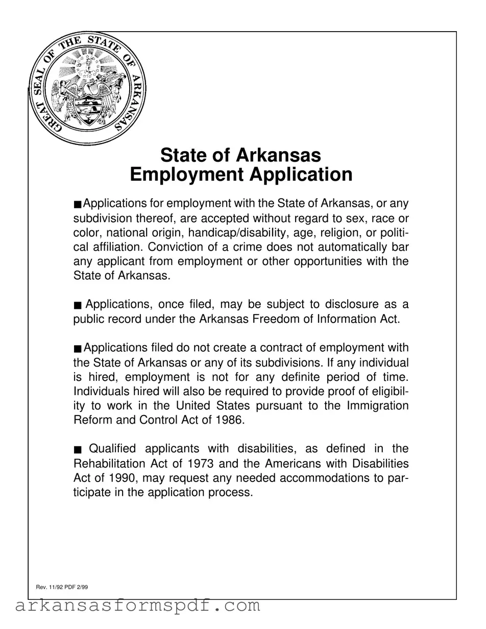 Free Arkansas Employment Application Form