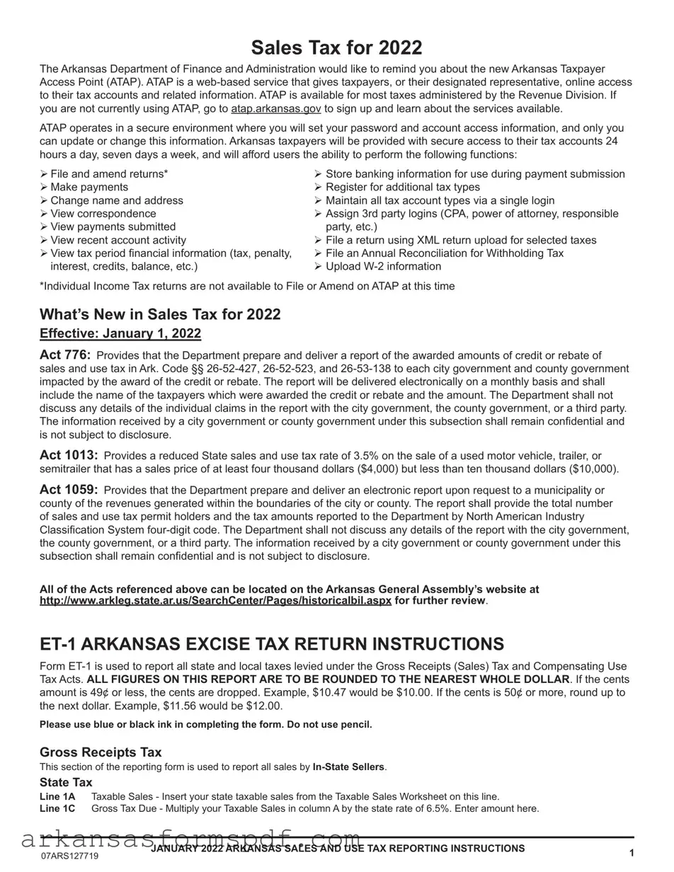 Free Arkansas Et 1 Form