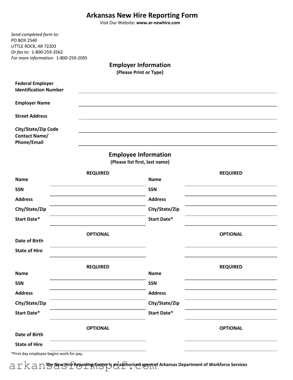Free Arkansas New Hire Reporting Form