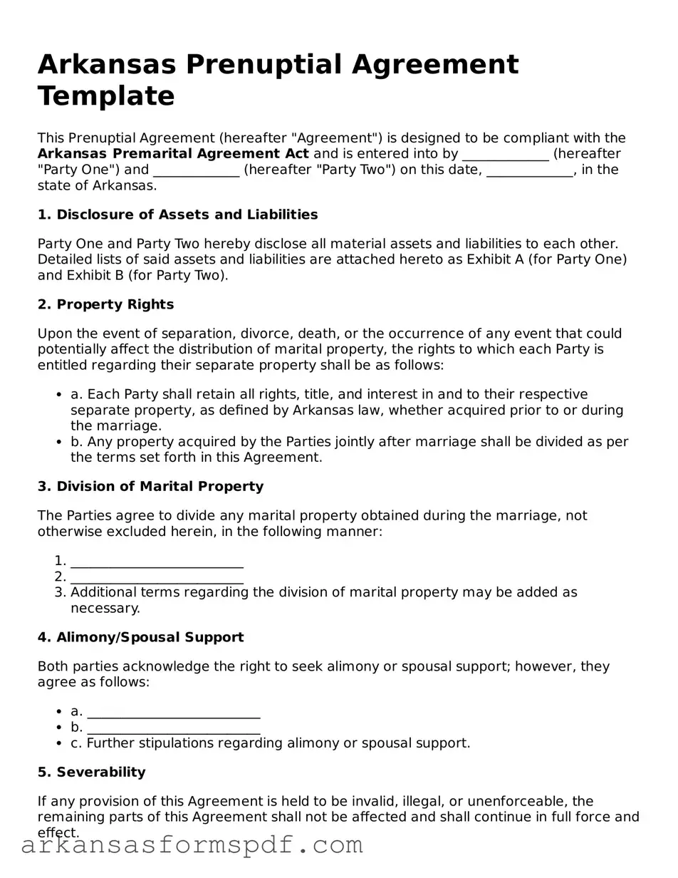 Fillable  Prenuptial Agreement Form for Arkansas