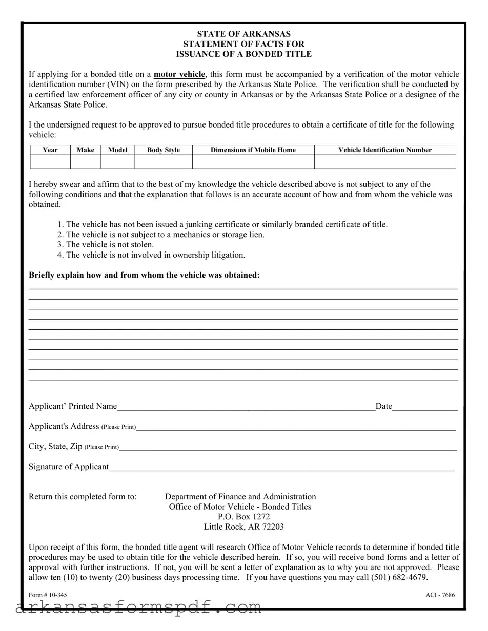 Free Bonded Title Arkansas Form