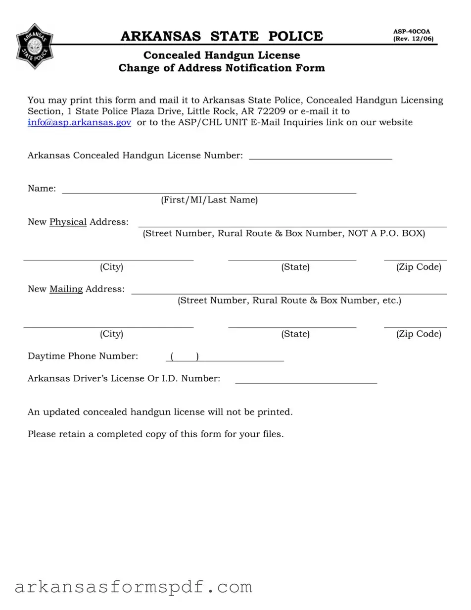 Free Change Address Ccw In Arkansas Form