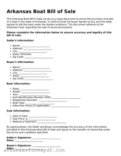 Fillable  Boat Bill of Sale Form for Arkansas