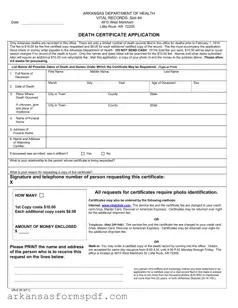 Free Arkansas Death Certificate Application Form