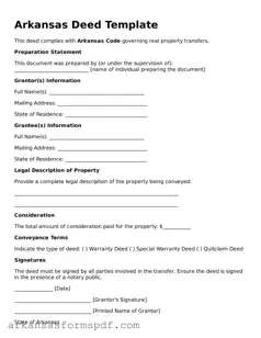 Fillable  Deed Form for Arkansas
