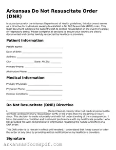 Fillable  Do Not Resuscitate Order Form for Arkansas
