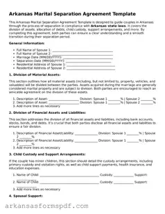 Fillable  Marital Separation Agreement Form for Arkansas