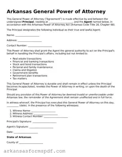 Fillable  General Power of Attorney Form for Arkansas
